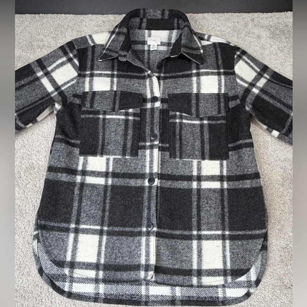 Plaid Collared Shirt Jacket Shacket Coat H&M‎ Oversized Fit Medium Women's